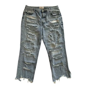 Free People We The Free Jeans Womens 31 Blue Maggie Straight Leg Ripped Raw Hem - Picture 1 of 14