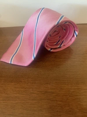 Corbata Ralph Lauren rosa a rayas de seda con detalles en blanco y azul Foto 1 de 4