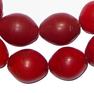 Red Tomato Beads 23x18mm Ethiopia African Oval Glass 26 Inch Strand Handmade - Image 1 of 2
