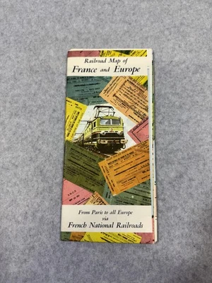 Mapa ferroviario vintage de los ferrocarriles nacionales franceses Francia Europa viaje desplegable Foto 1 de 4