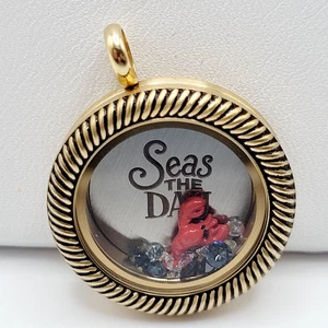 Origami Owl Roped Edge Round Floating Charm Locket Pendant Seas the Day Lobster - Picture 1 of 21