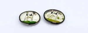 2 pc Lot Antique Essex Crystal Reverse Paint Button Wire Fox Terrier Dog - Picture 1 of 3