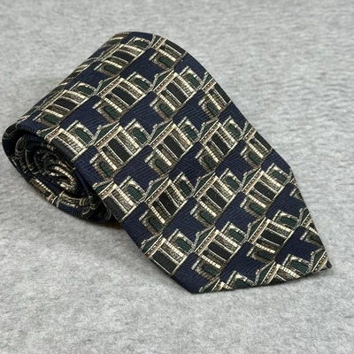 Vintage Structure Le Collezioni Silk Tie Navy Italian Architectural Print USA - Image 1 of 4