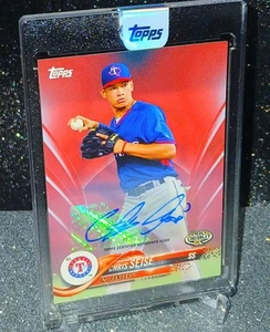 🔥Chris Seise🔥2018 Topps Debut AUTO ROJO Parallel Rangers Prospect #104 SSP/10 - Imagen 1 de 2