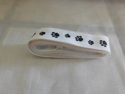 Grosgrain Ribbon -- Brown PAW PRINTS on WHITE Background -- 3/4" x 3 yds - Image 1 of 2