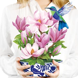 Airpark Paper Pop up Cards, Magnolia Flowers & Bird, 12Inch Paper Flowers 3D Pop - Picture 1 of 12