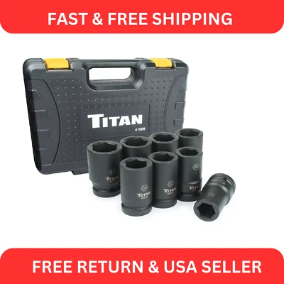 Titan 41908 8-Piece 1-Inch Drive Metric Deep Impact Socket Set - Image 1 of 4