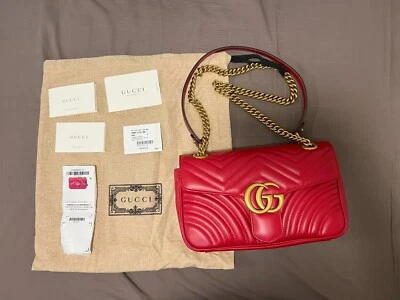 New Gucci bag crossbody handbag GG Marmont small shoulder bag red leather - Image 1 of 4