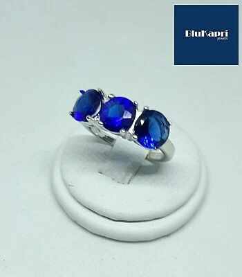 Anello Donna in Argento 925 TRILOGY  7mm Blu 4,5 karati - Immagine 1 di 4