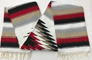 FALSA Mexican Blanket Hand Woven RASTA Serape Throw Yoga Diamond Red/white/black - Picture 1 of 5