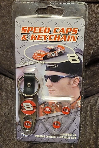 Dale Earnhardt Jr. Speed Air valve caps and Keychain #8 Black Red White Cover