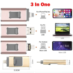 3 in 1 64GB USB 3.0 USB Memory Flash Pen Drive External Storage iPhone PC Androi - Picture 1 of 20