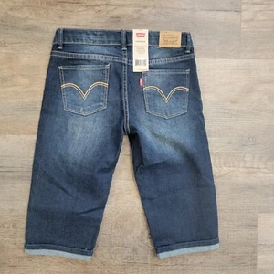 Levi's Skimmer Bermuda Denim Crop Jeans Girls 12 Reg Capri Distressed Dark NWT - Picture 1 of 7