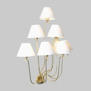 Italian 9 Light Linen Shade Brass Wall Sconce with Cream Fabric Shades Handmade - Picture 1 of 9