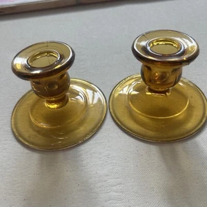 Pair Of Vintage Amber Candleholders - Picture 1 of 4