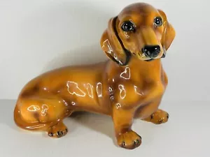 Großer Vintage Keramik brauner Dackel Hund Italien handbemalt Statue Dekor 14 Zoll - Bild 1 von 8