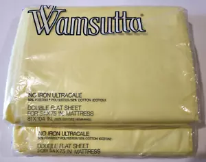 Wamsutta Ultracale Set of 2 Double Flat Sheets 50/50 No Iron Solid Yellow 81x104 - Picture 1 of 4