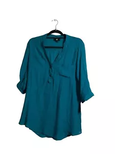 IZ BYER Gauzy Blouse Womens Size Large 3/4 Roll Tab Sleeve Semi Sheer New - Picture 1 of 9