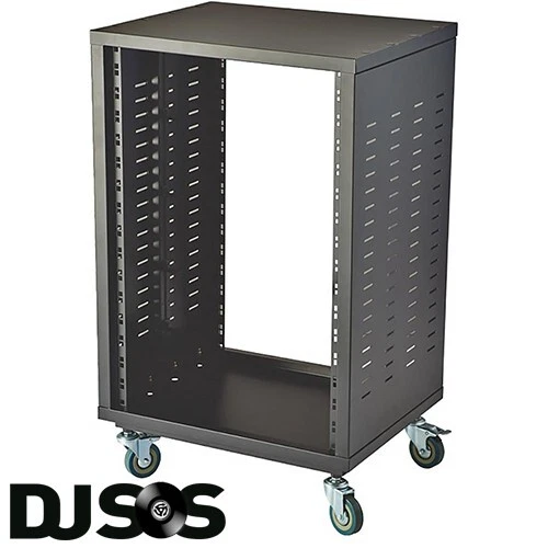 16U 19" Universal Open Rack Cabinet with Wheels, Black - URC-16U - Image 1 of 1