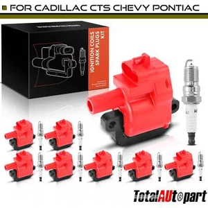 8Pcs Red Ignition Coil & 8Pcs Iridium Spark Plug for Chevy Camaro 98-02 Cadillac - Picture 1 of 8