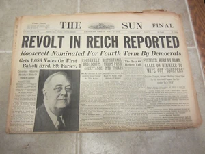 Baltimore Sun Newspaper July 21 1944 Revolt in Reich Reported Operation Valkyrie - Picture 1 of 1