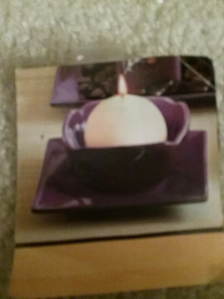 PartyLite Zen Candle Holder Set Purple / Black Glazed Ceramic Bowl & Plate P8082