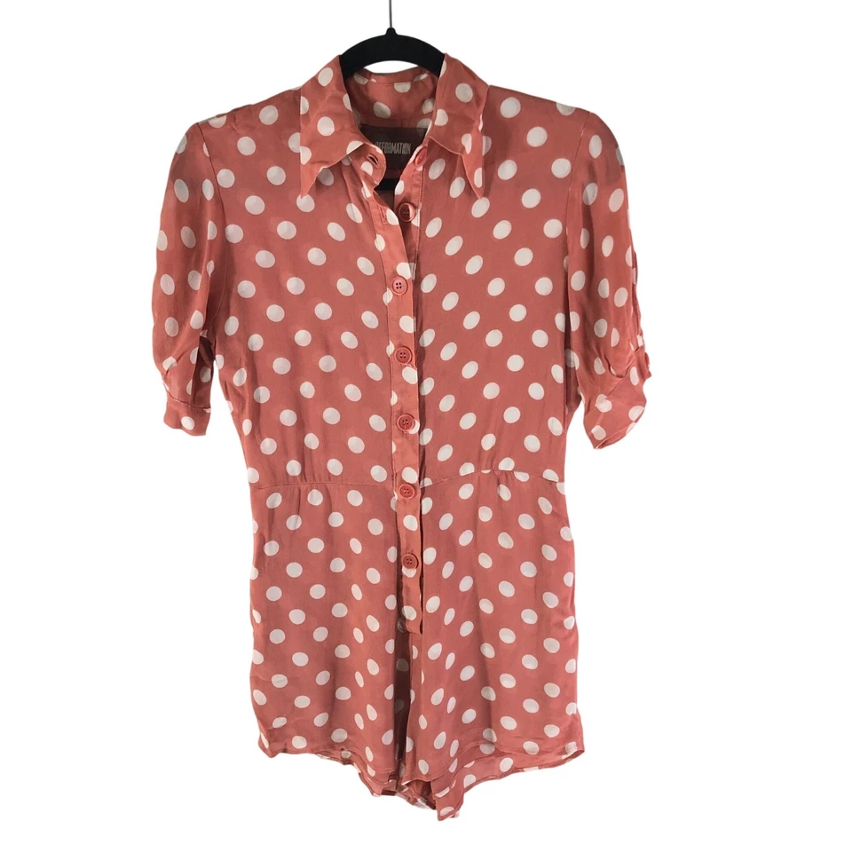 Mameluco Reformation Gilly manga corta bolsillos lunares rosa blanco 0 Foto 1 de 4