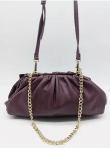 INC KJ Shoulder-Bag Crossbody Garnet Vegan-Leather Double-Strap Gold Chain NWT - Picture 1 of 10