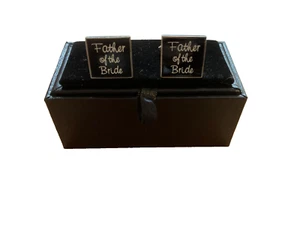 Wedding black enamel cufflinks FATHER OF THE BRIDE brand new in box - Picture 1 of 1