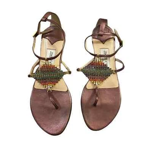 Jimmy Choo Bronze Leather Sandals with Rainbow Jewels Size 35 - Picture 1 of 10