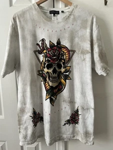 Affliction Black Label Men's 2XL Tie Dye Shirt Rhinestones Skull Snakes Flowers - Picture 1 of 7