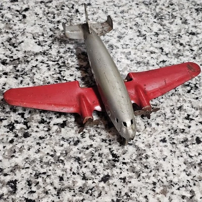 Old Antique Vintage Pressed Steel Airplane Wood Wheels Orig Paint USA Made - Image 1 of 4