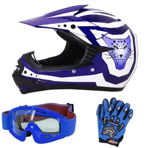 ZORAX ZOR-X17 Motocross Blue Helmet Child Junior Kids & Optional Goggles Gloves - Picture 1 of 23