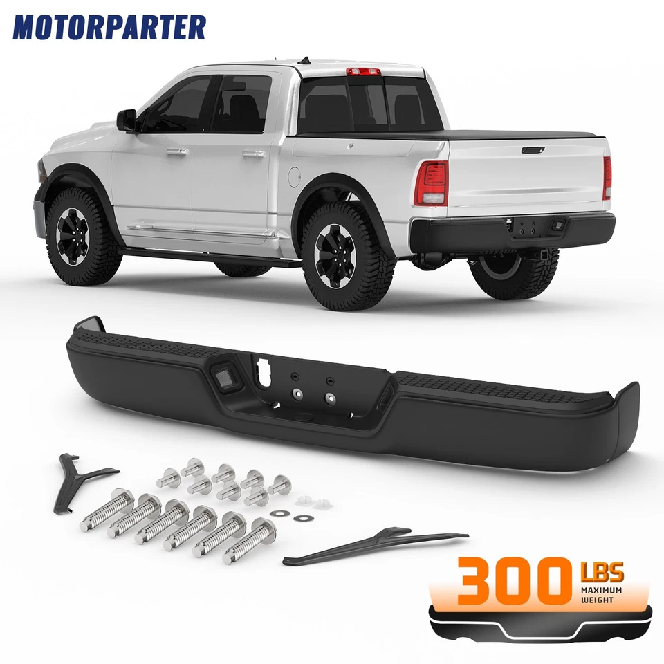 Black Rear Bumper For 2009-2018 Dodge Ram 1500 2010-12 2500 3500 w/o Sensor Hole Foto 1 de 4