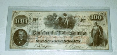 1862 $100 DOLLAR BILL, THE CONFEDERATE STATES OF AMERICA, RICHMOND - Image 1 of 2