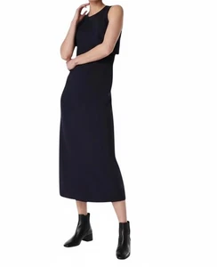 SPANX Ponte Vestido Midi Superpuesto Ajustado Clásico Azul Marino Espalda Abierta - Imagen 1 de 8