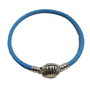 Authentic Pandora Seashell Clasp Turquoise Braided Leather Bracelet #598951C01 - Picture 1 of 3