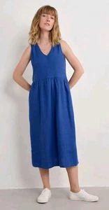 BNWT Seasalt MS Heather Lowland Blue Linen V-neck Summer Dress. Size 16. - Picture 1 of 13