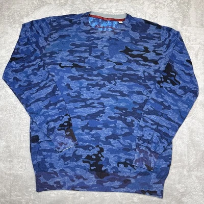 Robert Graham Blue Classic Fit Crew Neck L/S Shirt Camouflage Print Linen Blend - Image 1 of 4