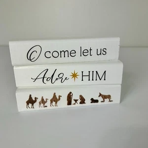 Weihnachtsdeko Primativ 3 Blöcke Holzdeko Krippe bemalt Weihnachtsdeko - Bild 1 von 5