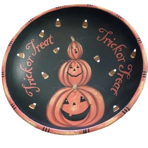 Wooden Bowl Painted For Trick Or Treat. 14.5” - Picture 1 of 4