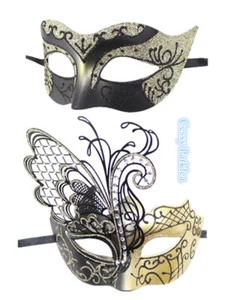 SN-F2-3 Luxury Couples Gold Black Swan Venetian Masquerade Masks - Picture 1 of 15