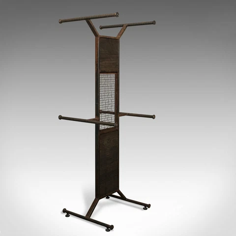 Tall Vintage Display Stand, English, Steel, Oak, Fashion, Retail, Industrial Cover