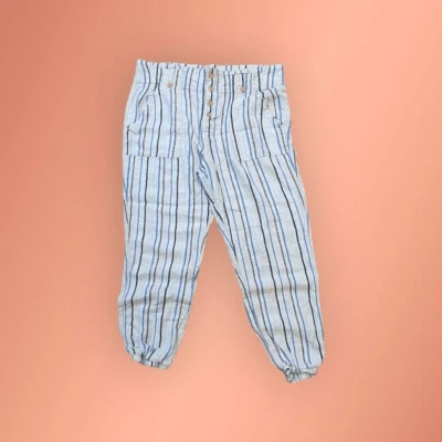 Pantalón grande azul bolsa de papel a rayas mezcla de lino Indigo Rein Foto 1 de 4