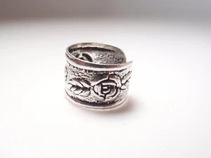 Flowering Rose Ear Cuff 925 Sterling Silver Oxidized - Picture 1 of 5