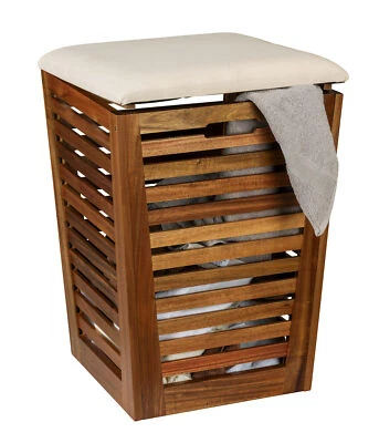 WENKO Wäschetruhe mit Sitzpolster Mod. Fondi, aus massivem Akazienholz - Bild 1 von 4