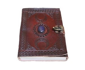Leather Journal Moon Embossed Gem Stone Handmade Diary,Notebook Sketchbook - Picture 1 of 5