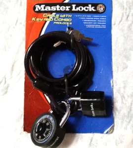 Master Lock Bike Security Cable with Key and Combo Padlocks ~ Vinyl Coated - NEW - Picture 1 of 8