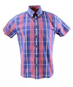 Camicia Tootal Trimfit blu navy e arancione in cotone a quadri - mod Ska Skinhead - Foto 1 di 1