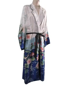 Floral Koi Fish Sky Water Satin Kimono Robe Tie Closure Vintage Forever 21 GUC - Picture 1 of 21